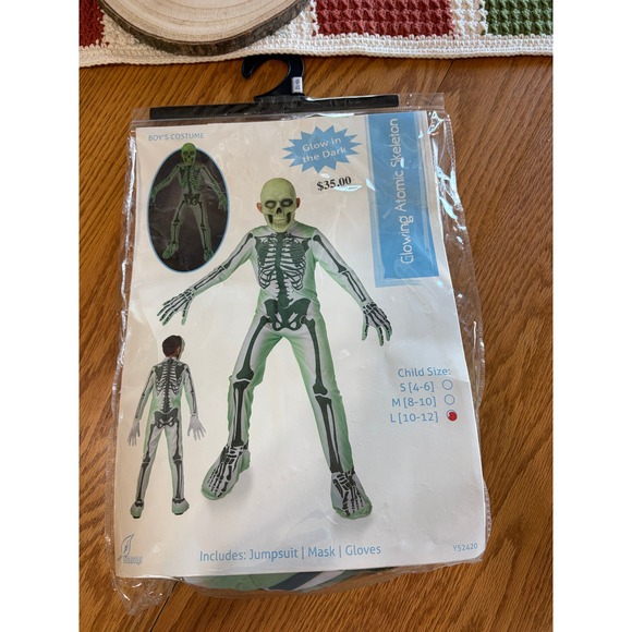 Seasons USA Other - Seasons USA Boys Glowing Atomic Skeleton Costume Glow in the Dark Large 10-12